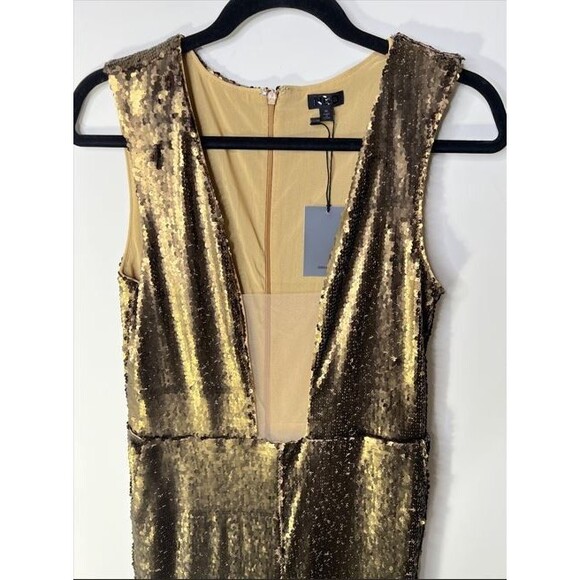 NBD Willa Jumpsuit Medium Revolve Gold Sequin Pockets Plunging Neckline - Picture 4 of 8